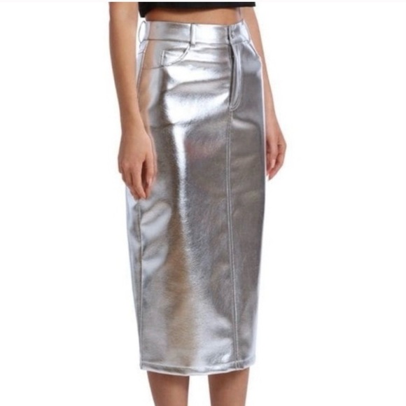 7 For All Mankind Shimmering Silver Pencil Skirt | Size Medium - Picture 2 of 11
